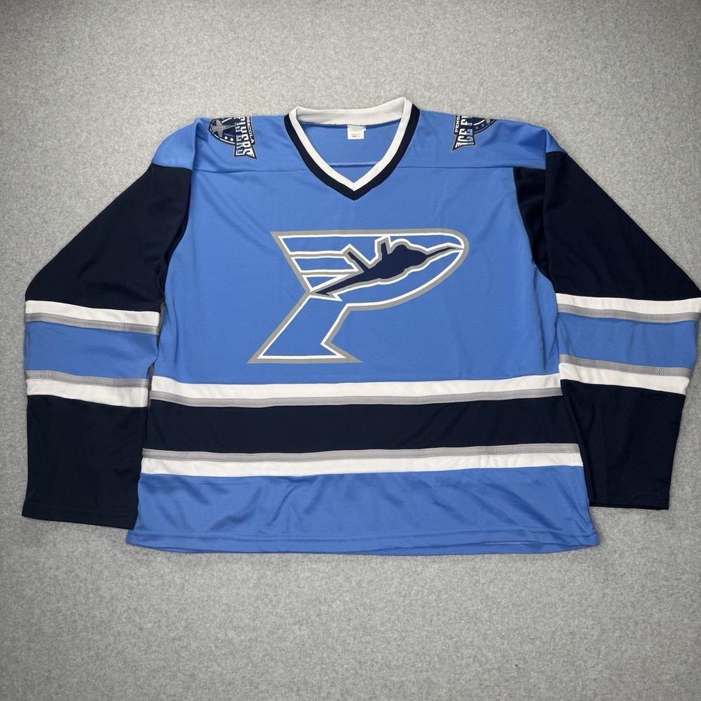 Pensacola Ice Flyers Hockey Jersey Size Large Blue White Striped Florida SPHL